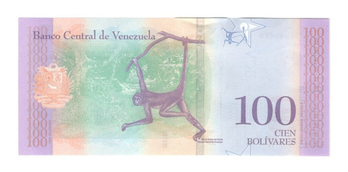 Billete Venezuela 100 Bolivares (2018) Mono Araña / Zamora