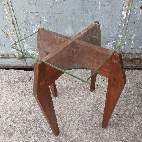 Mesa Auxiliar De Madera Con Tapa De Vidrio 40x40cm, Alto 56