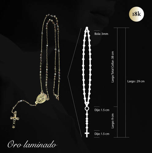 Rosario Con Dije Virgen De Guadalupe Y Cristo Oro Laminado 18k Con Lineas 3 Mm Catolico Recuerdos Ideal Para Regalar En Boda Bautizo Primera Comunión O 15 Años Unisex Hombre O Mujer