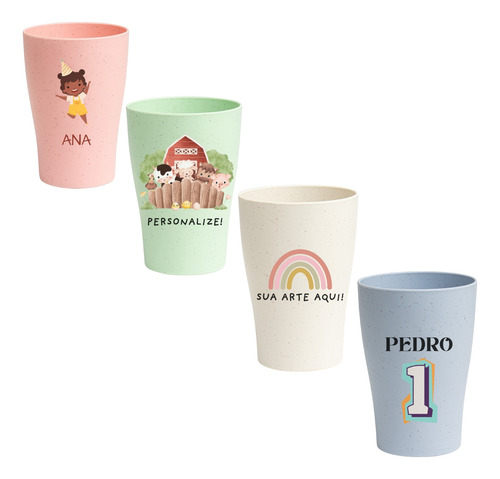 Kit C/ 50 Copo Ecologico Personalizado Lembrancinha Infantil