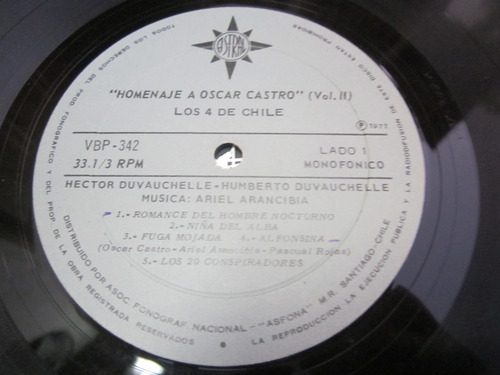 Vinilo Los Cuatro De Chile Homenaje A Óscar Castro Vol2 (Usado)