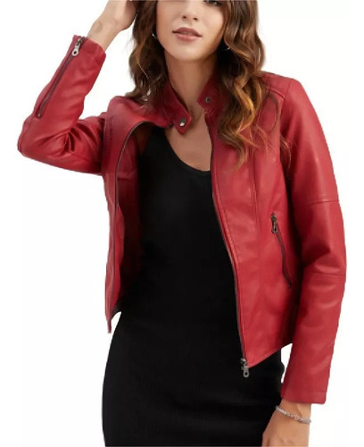 Chaqueta De Cuero De Moto Casual Para Mujer