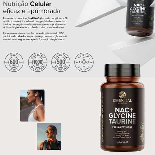 Kit 3 Nac Glicina Taurina Essential Nutrition 90 Cápsulas