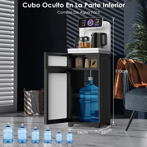 Dispensador De Agua Enfriador Garrafon Oculto Refrigeración Por Compresión 1350w Con Dos Teteras