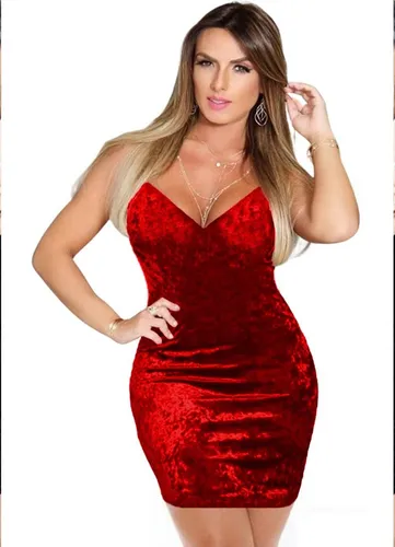 Vestido vermelho veludo deals curto