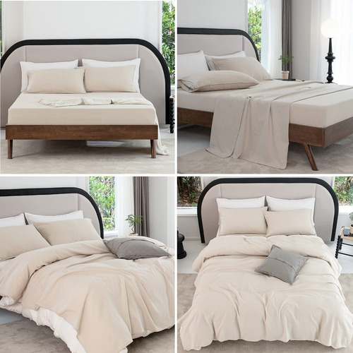 Juego De Sábanas De Lino Y Algodón Para Cama Queen, 4