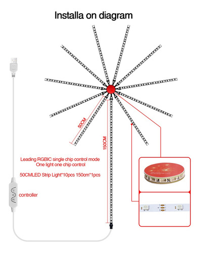 Para Tira De Luces Led De 5 V Con Luz De Fuegos
