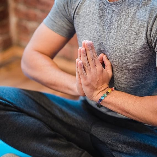 Pulsera De Ágata Negra Con 7 Chakras Y Piedra Volcánica