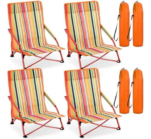 4 Pcs Low Seat Beach Chairs Folding Portable Beach Chair