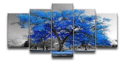 Quadro Decorativo 129x63 Sala Quarto Árvore Grande Cores Cor Árvore Azul Cor Da Armação