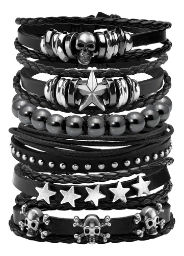 Jaztaku Negro Gótico Punk Calavera Estrella Cuero Pulsera Ho