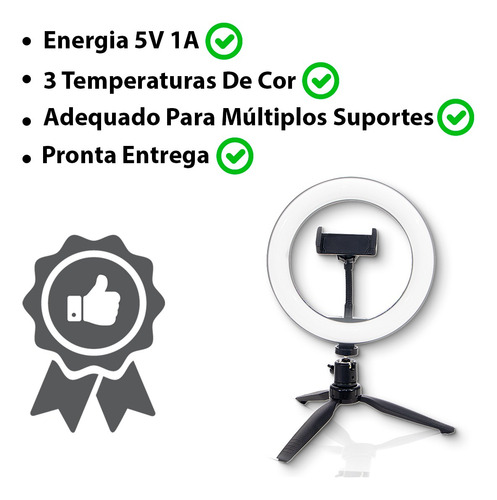 Imagem 4 de 6 de Ring Light - 20cm -iluminador Led Com Suporte 3000k A 6000k