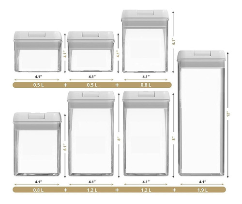 Imagen 4 de 9 de Set 7 Recipiente Premium Cocina Acrilico Grueso Tapa Blanca