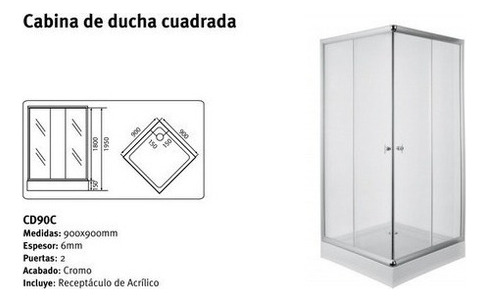Cabina Box Ducha Cuadrada Vidrio 90x90 Piazza + Receptaculo