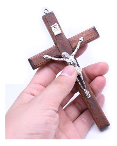 Cristo De Metal Crucifijo En Cruz De Madera