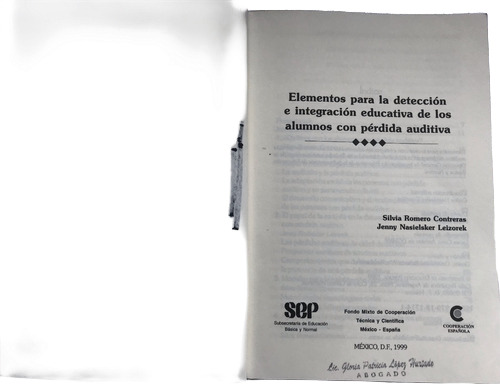 Pérdida Auditiva, Integración Educativa Alumnos Con. (Usado)