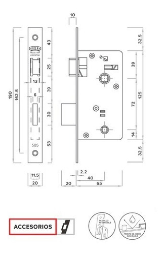 Cerradura Para Puerta Placa Interior Baño Kallay 505