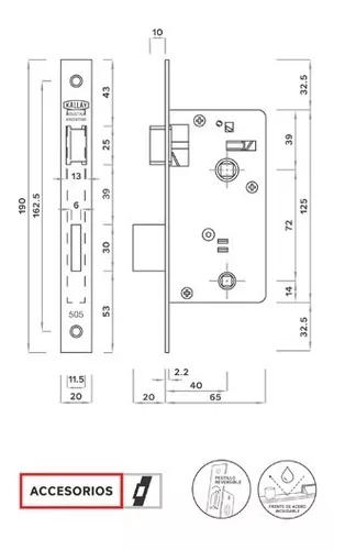 Cerradura Kallay para puertas interiores – Modelo 505 – Herrajes CM