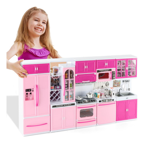 Brinquedos De Cozinha Socbtnso 64 Unidades Rosa Com Luzes E