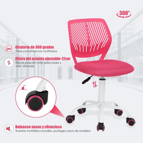 Silla De Oficina Altura Ajustable Carnation Rosa Moderna