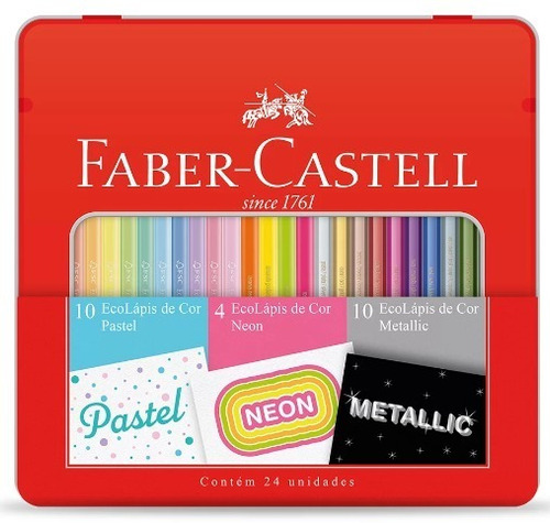  Kit Ecolápis 24 Cores Pastel/ Neon/ Metálico Faber Castell