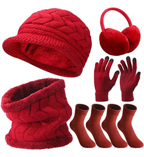 6 Uds. Gorro De Invierno  Guantes  Bufanda  Orejeras  Calcet