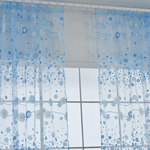 Cortinas Transparentes De Tul Azul Cielo Para Ventanas, 100