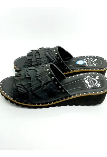 Sandalias Flats Livianas Mujer Cuero Negro Base Goma Eva Env o