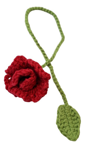 Marcapáginas Flor Rosa Tejida Crochet