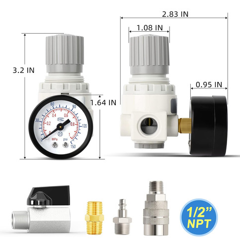 Regulador De Compresor De Aire Npt De 1/2 Pulgada Manó...