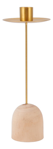 Portavelas De Hierro Con Base De Madera Decorativa