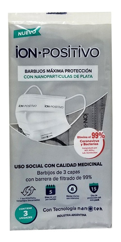Barbijos Gris Ion Positivo Con Nanopartículas X 9 Unidades