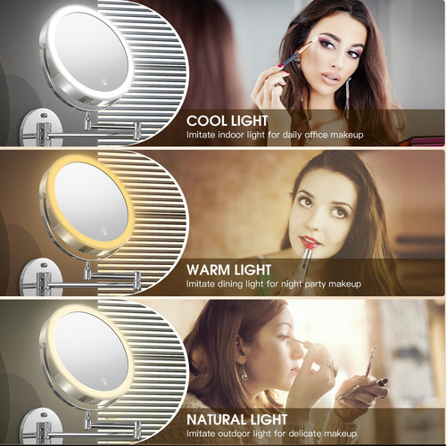 Espejo De Maquillaje Iluminado De Pared Minent 1x/10x Con Lu