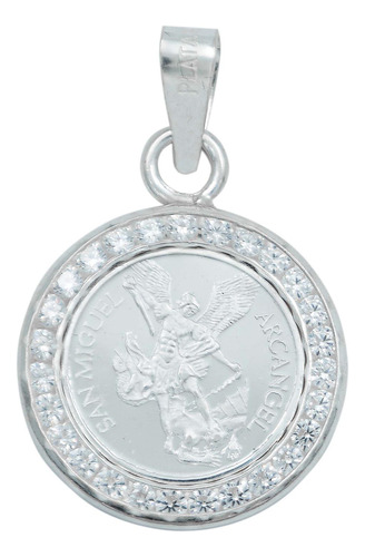 Dije Medalla San Miguel Arcangel Zirconias Plata Pura 999