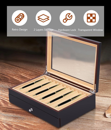 Caja De Exposición De La La Pluma De Madera De La Caja Organ