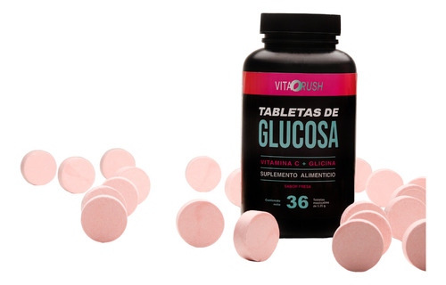 Tabletas Masticables De Glucosa Sabor Fresa 5g 36pz Vitarush Fresa