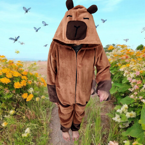 Pijama Micro Polar Enterito Capibara Niños 4 A 14 Años