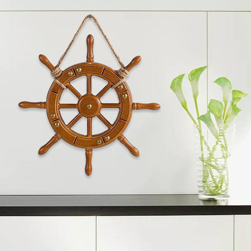 . Adorno De Pared De Timón De Barco De Madera 35 Cm