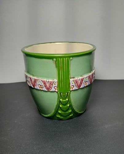 Antigua Maceta Cerámica Porcelana Art Nouveau Firmada (Usado)