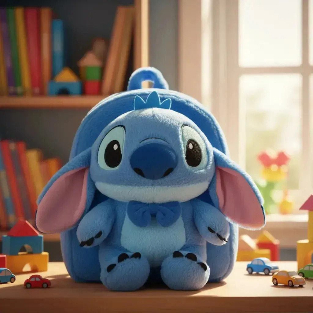 Mochila De Peluche De Stitch Azul Con Moño Para Niños Azul Stitch Peluche