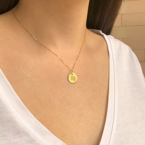 Imagem 3 de 5 de Pingente Ouro 18k Medalha Signo Virgem 13mm