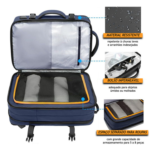 Bange Mochila Executiva Para Viagem Expansível Entre 27-40 Litros Cor Azul