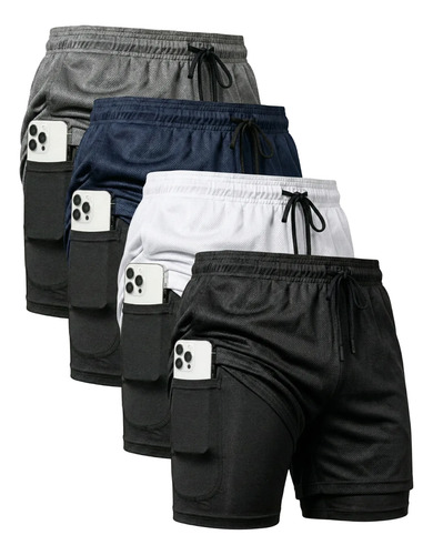 📢 Kit com 4 Shorts 2 Em 1 Duplo Dryfit + Frete Grátis
