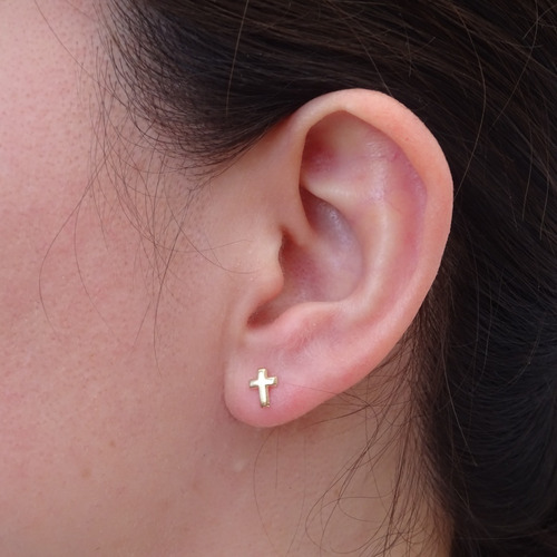 Amor Eterno - Broqueles Par Cruz / Aretes / Oro 10k