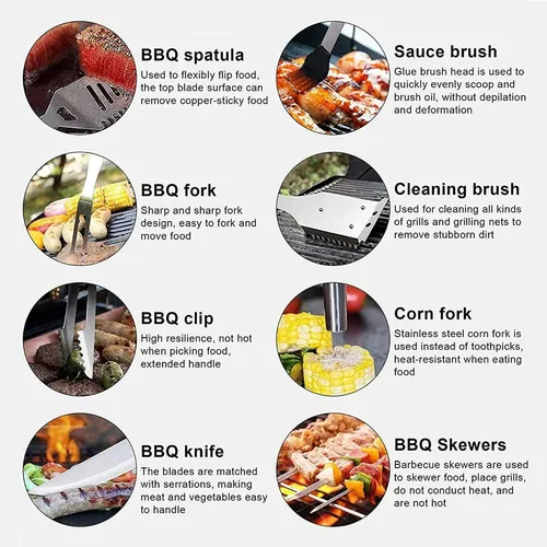 Set Parrillero Asado Barbacoa 26 Pcs En Maleta Kit Parrilla