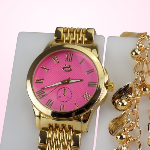 Kit Relógio Feminino Dourado+pulseira Bonito 100% Original