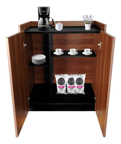 Gabinete Estación De Café Decomobil Mesa Auxiliar Multiusos Nogal Neo - Negro Mate
