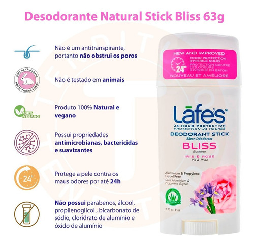 Imagem 2 de 3 de Desodorante Natural Twist Stick Bliss 63g Lafes Sem Alumínio