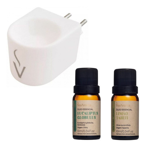 Presente Difusor Aromatizador Tomada + 2 Óleos Essenciais Cor Branco 127/220V