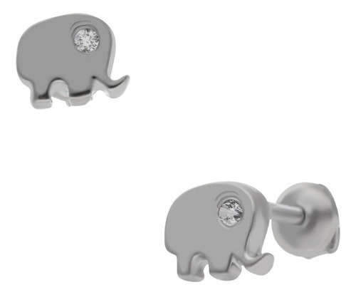 Broquel Elefante Oro Blanco 14k C/1pto De Brillante